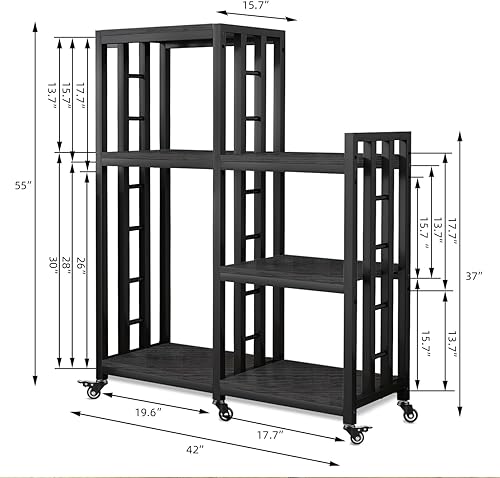 Miniatura 6 de YUELAN Estante de almacenamiento para panadería con ruedas, soporte ajustable para microondas, mesa de café y estante de almacenamiento de 6 niveles