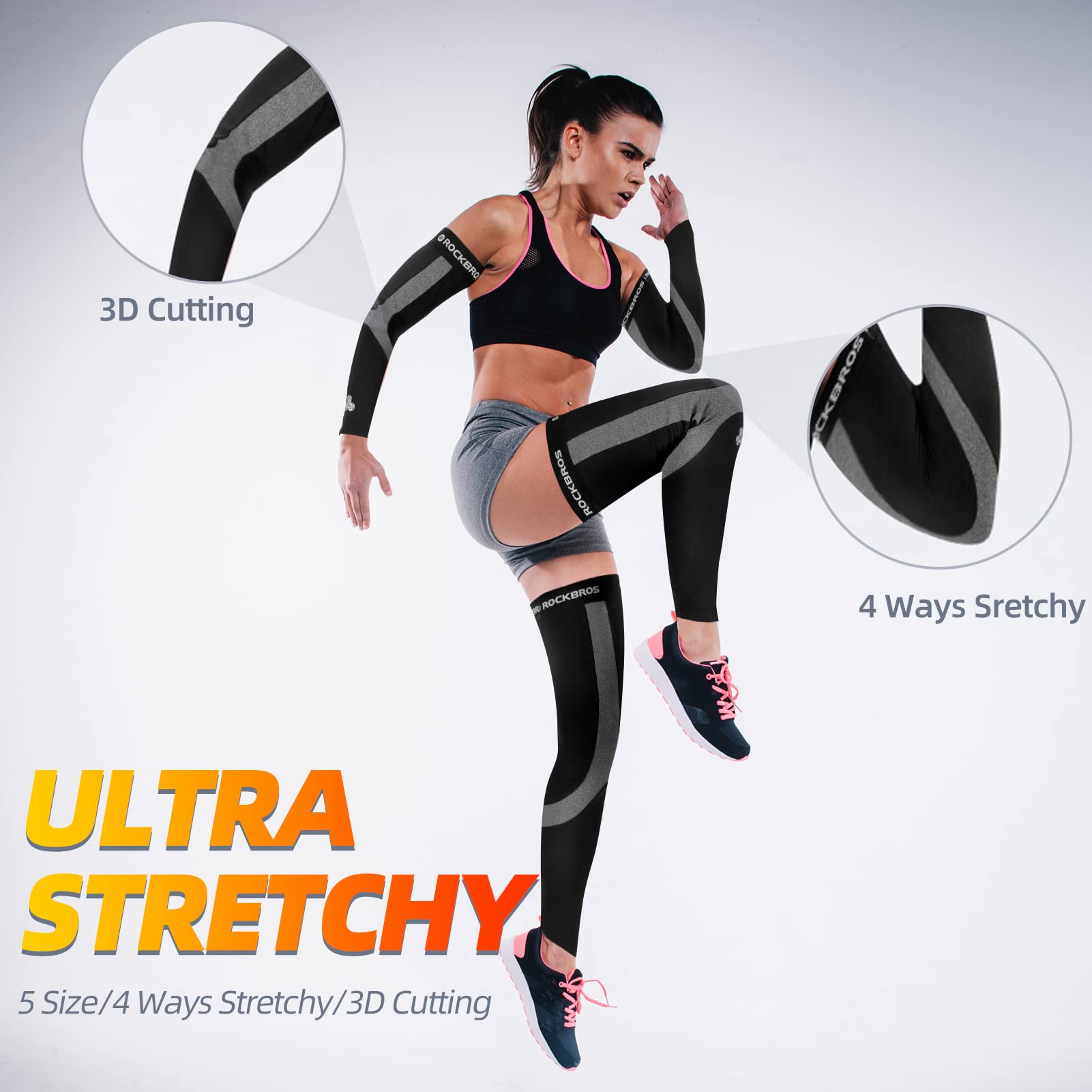 ROCKBROS Mangas Brazo/Perneras Térmicos de Invierno, Calentadores para Brazos y Piernas Antideslizantes para Ciclismo Bicicleta Running Deportes, para Hombre y Mujer