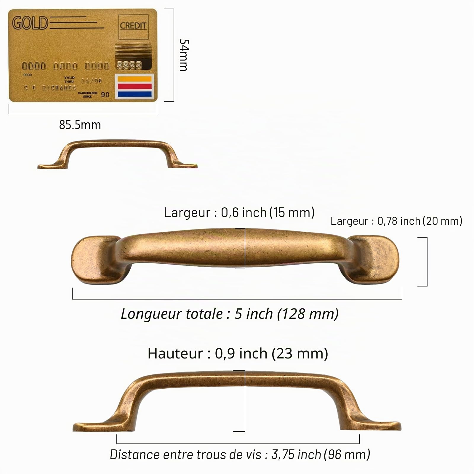 Amerdeco 10 Pièces Rétro Poignee de Meuble Cuisine bronze 96mm Alliage de zinc Poignées Meubles avec Vis, pour Bureaux, Tiroirs, Armoires, Placard UK0080