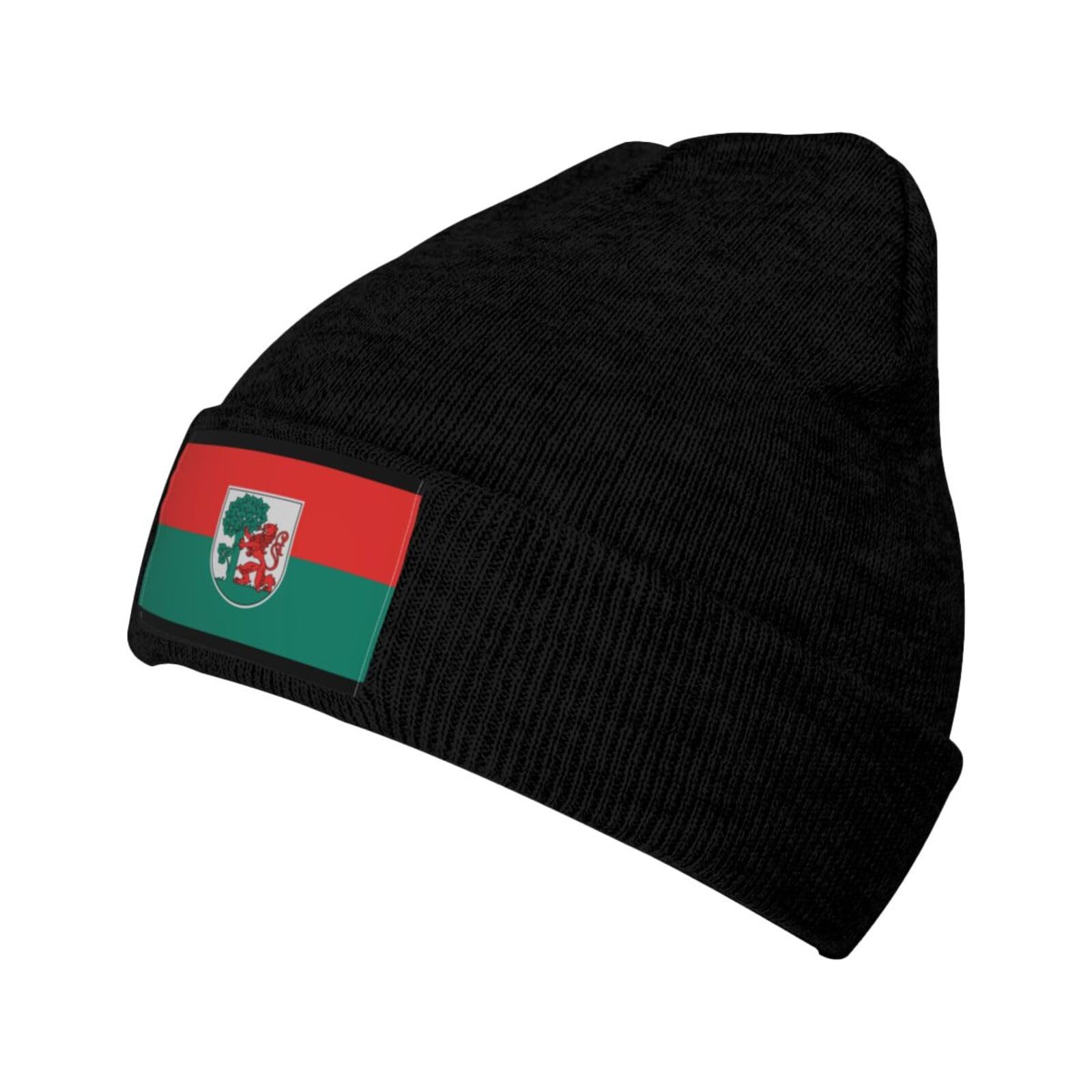 KWQDOZF Flag of Liepāja Beanie Unisex Knit Hat Acrylic Cuffed Cap Winter Hats Black
