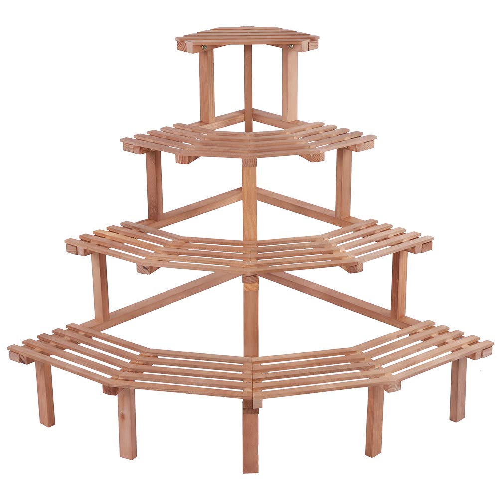 Aramox Scaffale Angolare 4 Ripiani, Legno di Pino 43.3x31.5x29.5in (Retro)