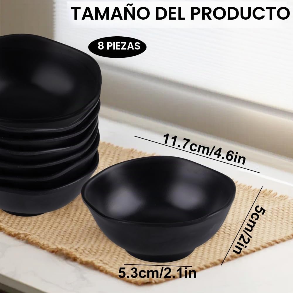 Juego de 8 cuencos pequeños para cereales, negros, para niños, cuencos reutilizables para dip para desayuno, snacks, postre, salsa para mojar, ensalada, sopa (negro)