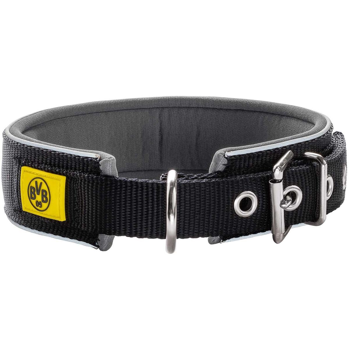HUNTER Neoprene Reflect BVB Dog Collar Reflective Padded 45 Black/Yellow