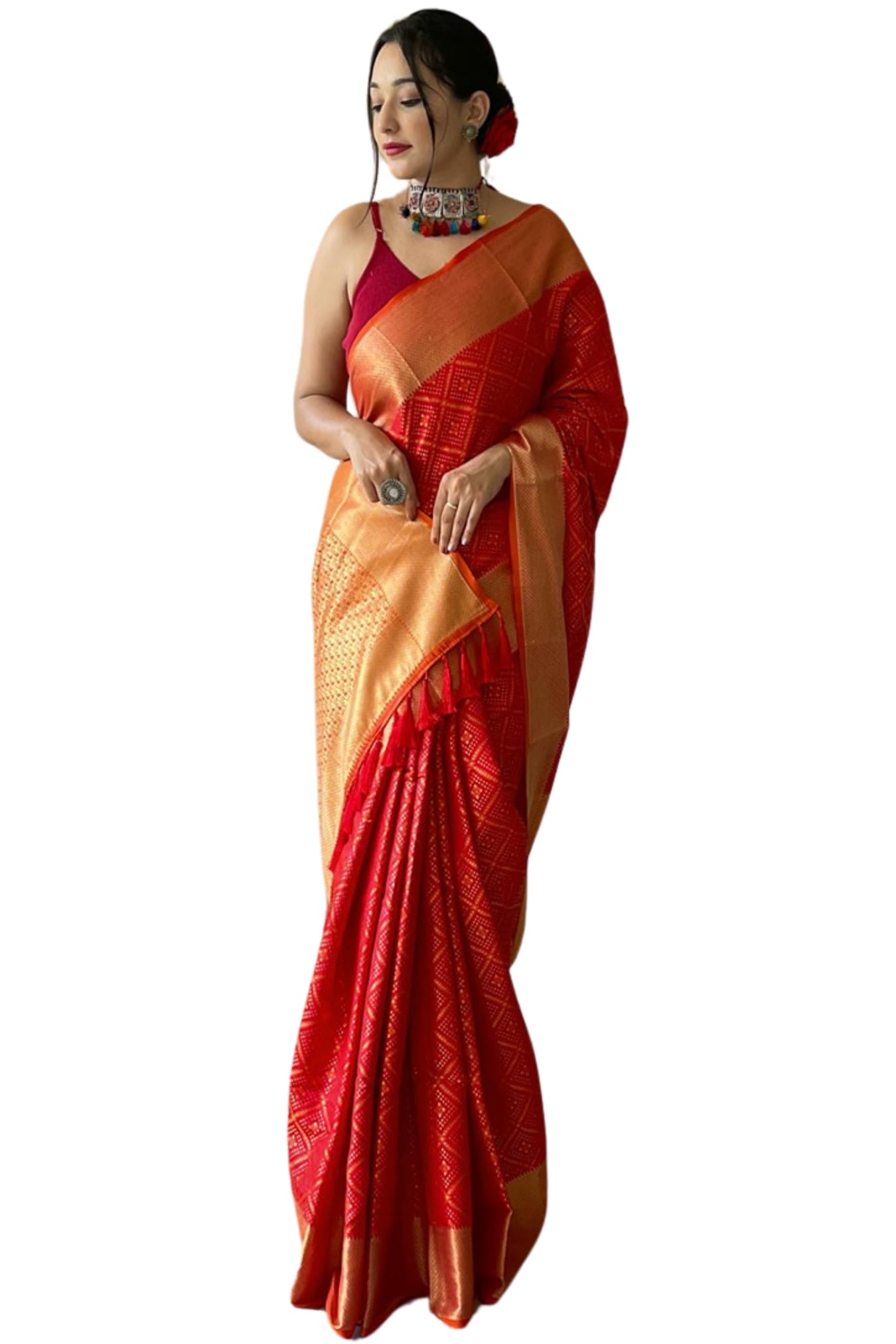SGF11 Women's Kanjivaram Patola Pure Soft Silk Saree For Womens With Unstitched Blouse Piece