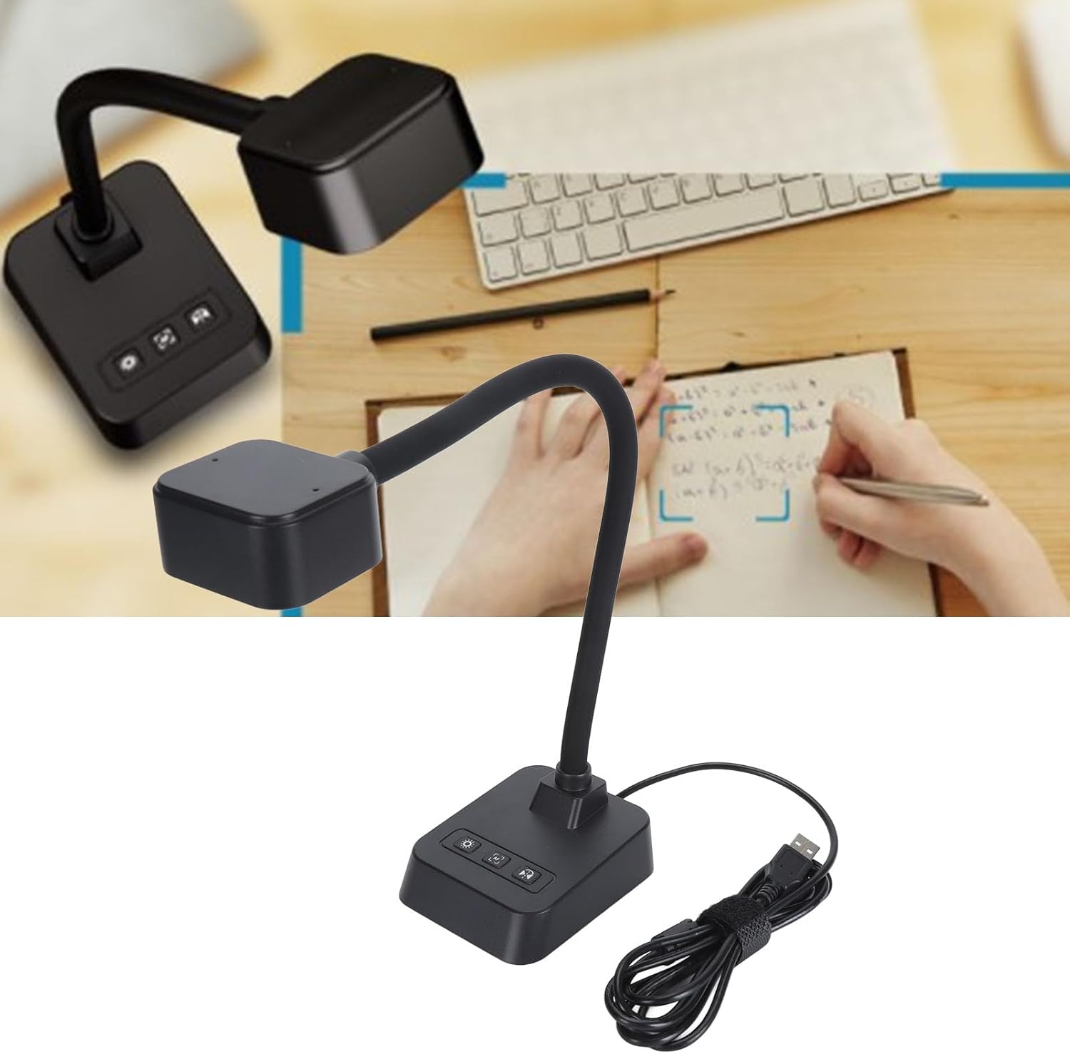 4K USB Document Camera 360 Deg Rotatable Lens Auto Focus 3 Level LED Light AI Noise Reduction Mic Foldable for Wins