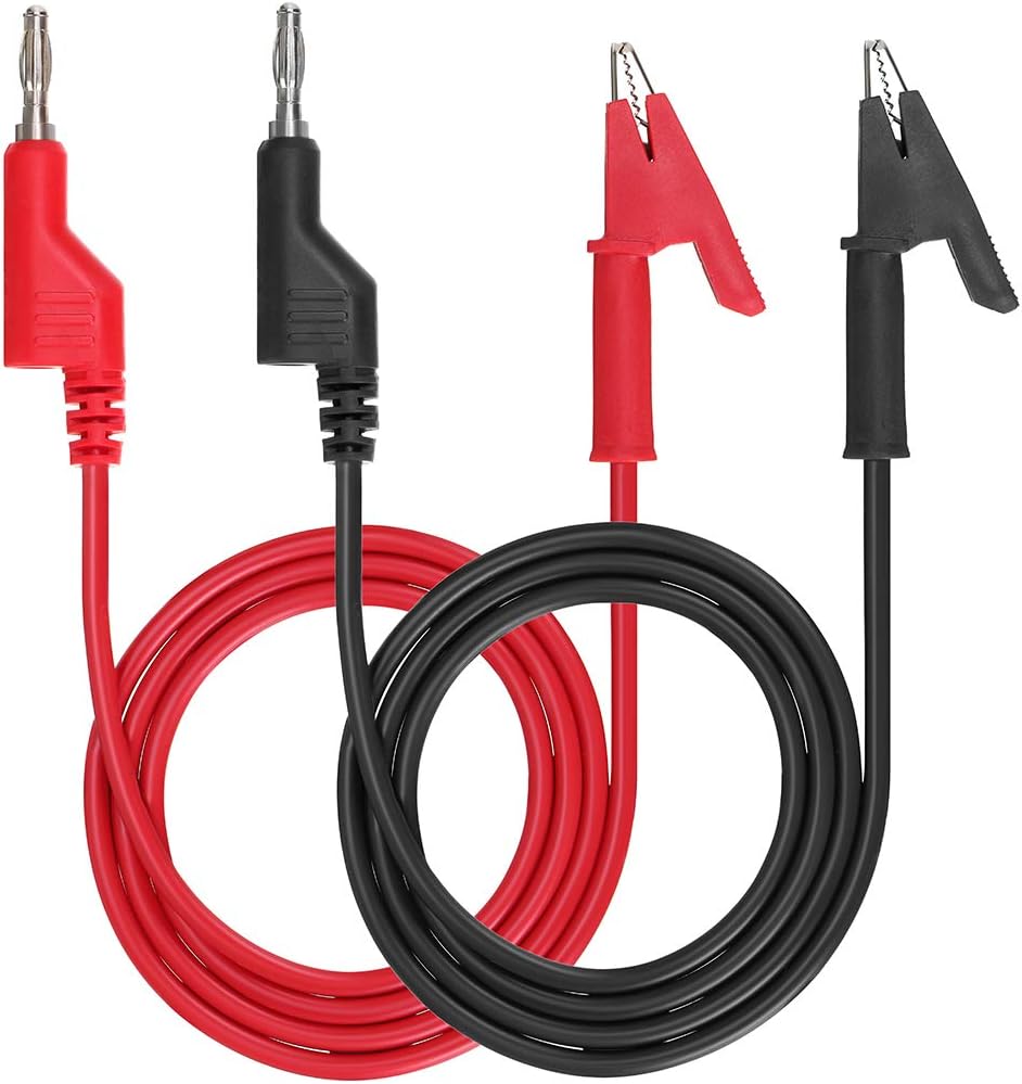 Sumnacon Multimeter Banana Plug to Crocodile Alligator Clip Test Probe, 2PCS 4mm Stackable Colorful Silicone Banana Plug to Alligator Clip Test Probe Lead Wire Cable 1M/3.3 Ft