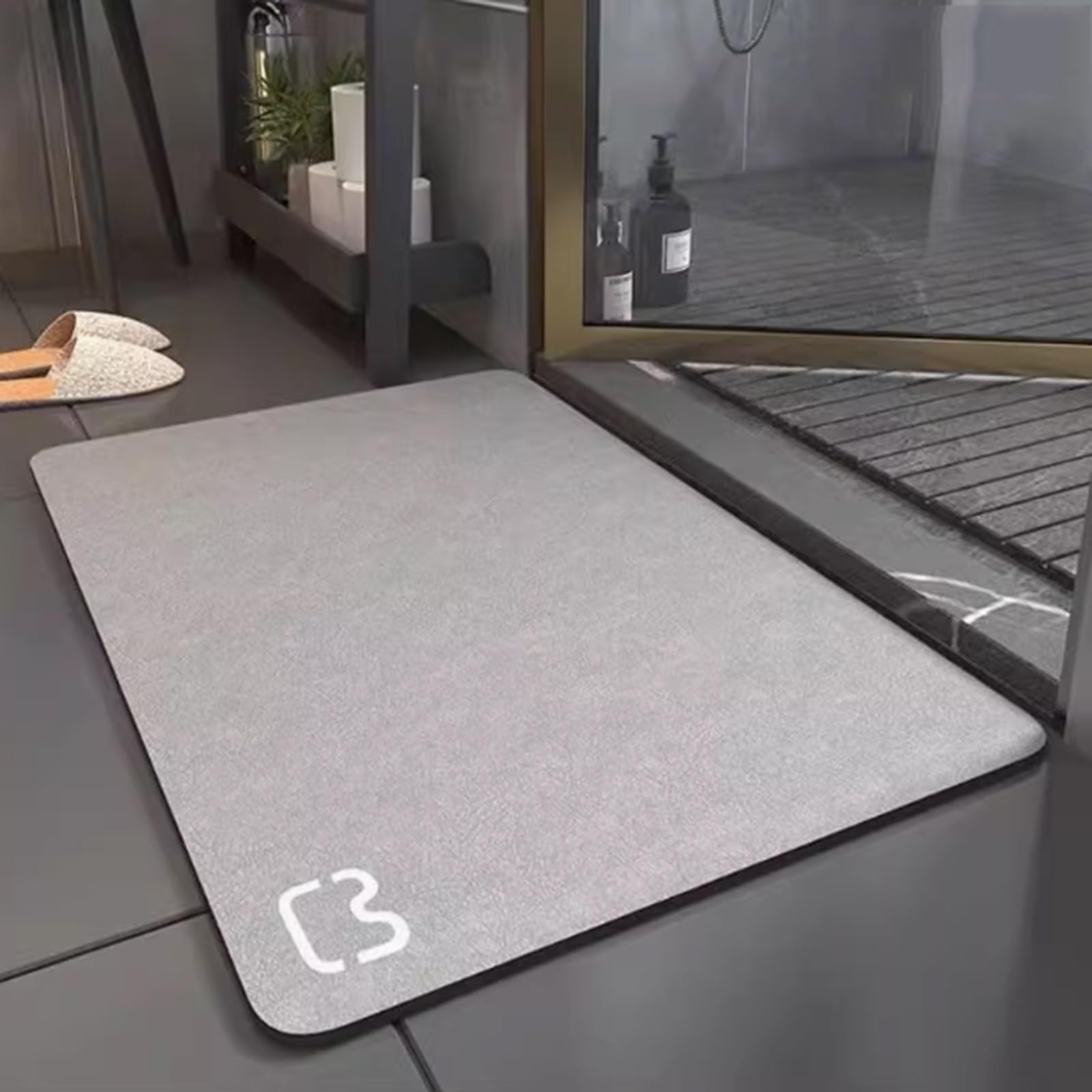 Sottile Diatomite Tappeto Scendi Doccia, Rettangolo Tappeto Assorbente Cucina Bagno Antiscivolo, con Fondo in Gomma per Casa, Camera da Letto, Cucina(Gray,60x90cm)