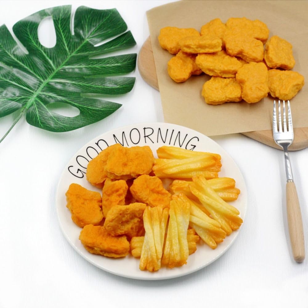 hobbyme 16Pcs Artificial Chicken and French Fries Fake Fried Chicken Model Lifelike Food Meat for Home Kitchen Decor Food Model Market Display Props