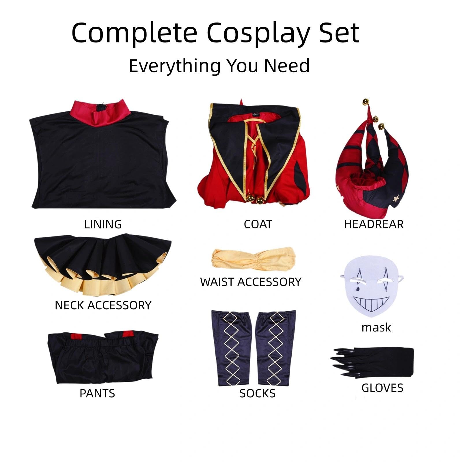 Halloween Kostüm für Erwachsene, Karneval Rollenspiel Cosplay Komplettset – Pierrot Stil