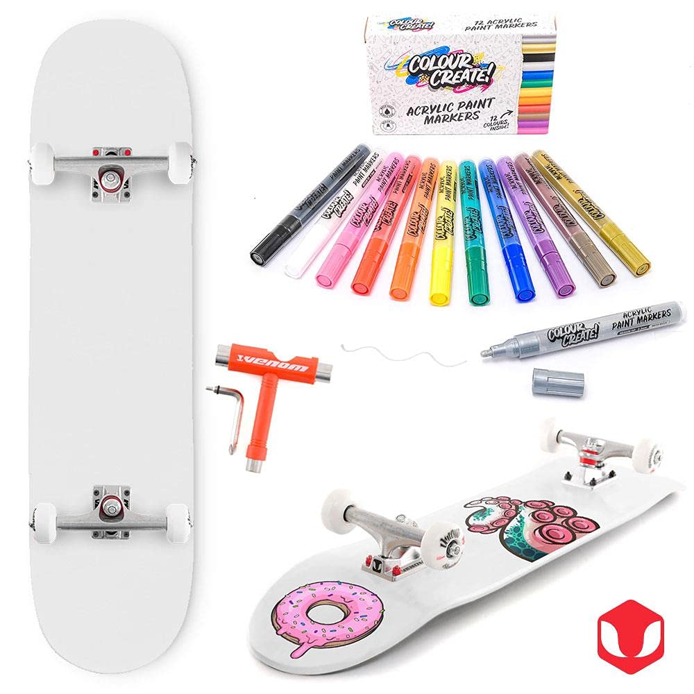 Venom Skateboards Complete Skateboard & Pens White - 8"