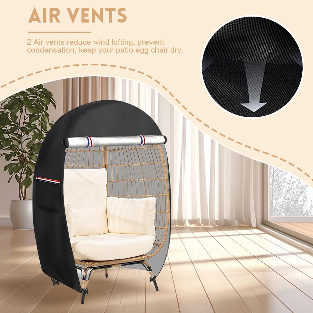 NAVESO Housse de chaise en forme d'œuf imperméable avec double fermeture éclair 420D - Résistante aux intempéries et anti-poussière - 115 x 63 x 140 cm