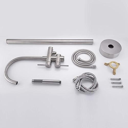 Miniatura 12 de Grifo de bañera independiente, grifos de llenado de bañera, grifos de baño de latón montados en el piso cromado con ducha de mano Cromado,Oro