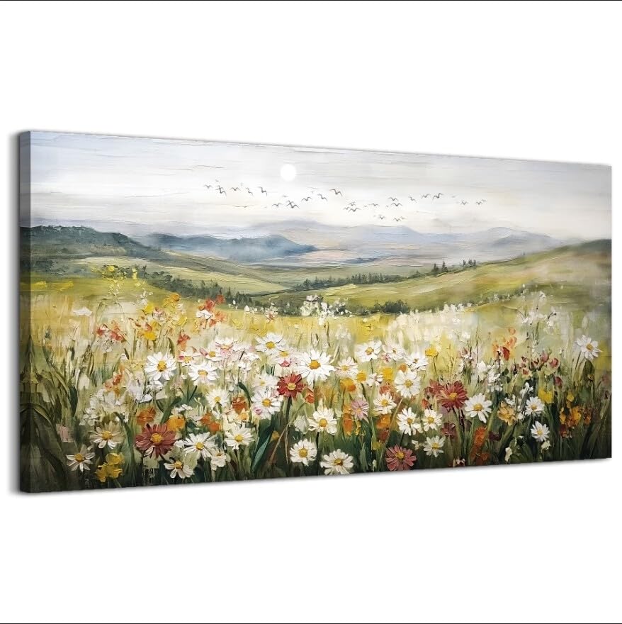 hyidecorart Natural Canvas Wall Art Modern Wildflowers Picture 24x48 in โ image 1