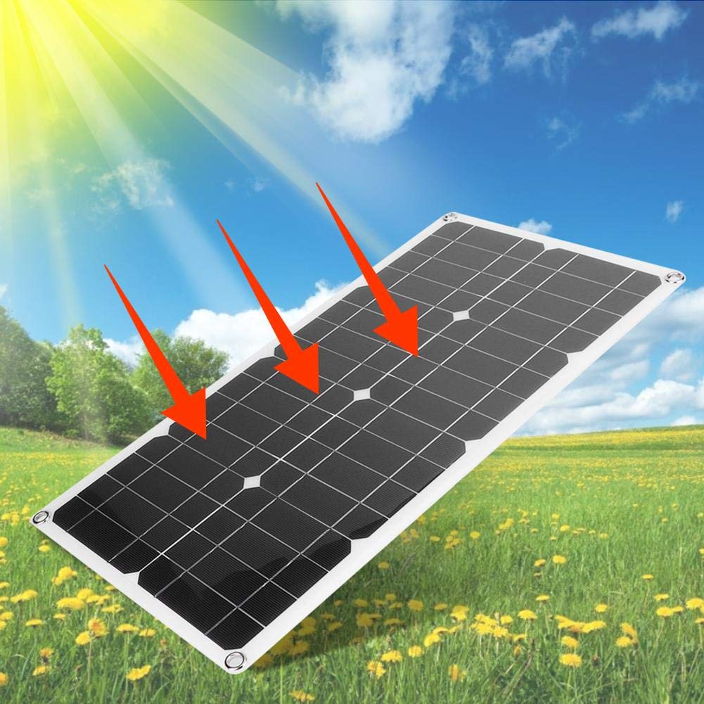 Panneau Solaire Avec Contrôleur PWM 12V/24V, Panneau Solaire en Silicium Monocristallin étanche IP65 Double USB 20w, Courant 10A/20A/30A en Option(30A)