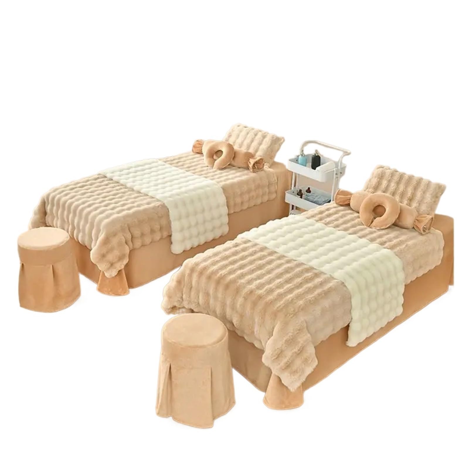 Beauty Salon Bed Cover Sets Soft Massage Spa Bedskirt Cover Beauty Salon 4pcs Bedding Sets(Bubble Brown,190x80cm)
