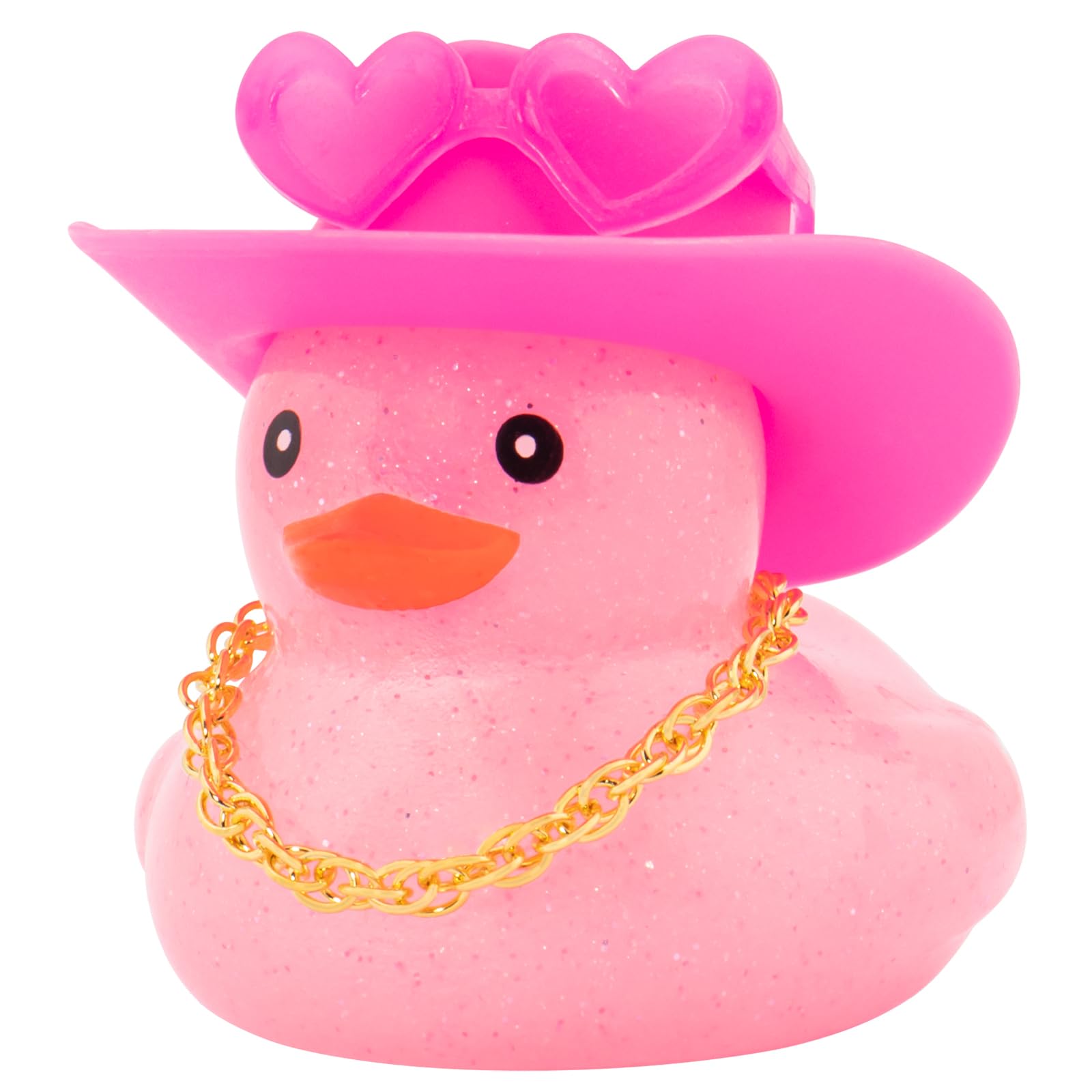 wonuu Car Rubber Ducks Light Pink Cowboy Hat, Dashboard Decorations Sparkling Duck for Car Ornament Accessories with Cap Heart Glasses Chain (Light