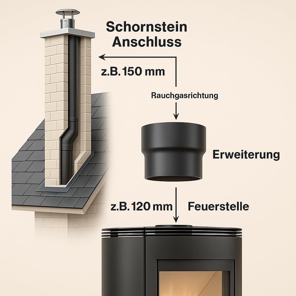 BirnePower Augmentation de Conduit de 160 à 180 mm, Revêtement Senotherm, Tuyau d'Évacuation des Fumées pour Poêle et Cheminée, Épaisseur 2 mm