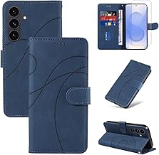Case Compatible with Samsung Galaxy S25 FE 5G (Not for S25) with 1 Piece Tempered Glass Screen Protector, PU Leather Flip Cover, Stand and Wallet Function (Blue)