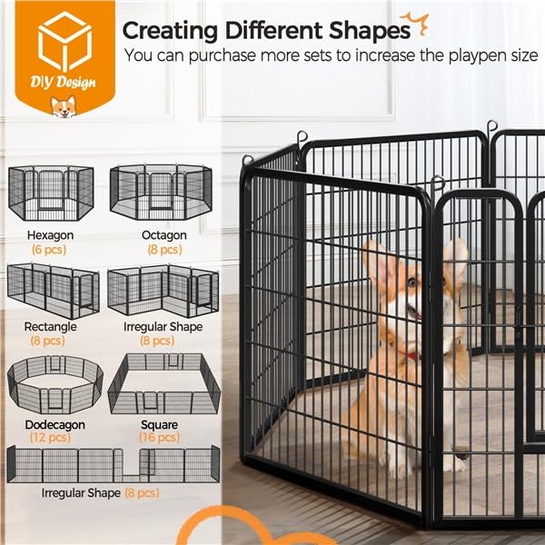 Yaheetech Recinto per Cani Cuccioli Conigli Gatti Animali Domestici da Interno e Esterno Giardino Rete Recinzione Metallica Ferro 16 pz 80 x 80 cm