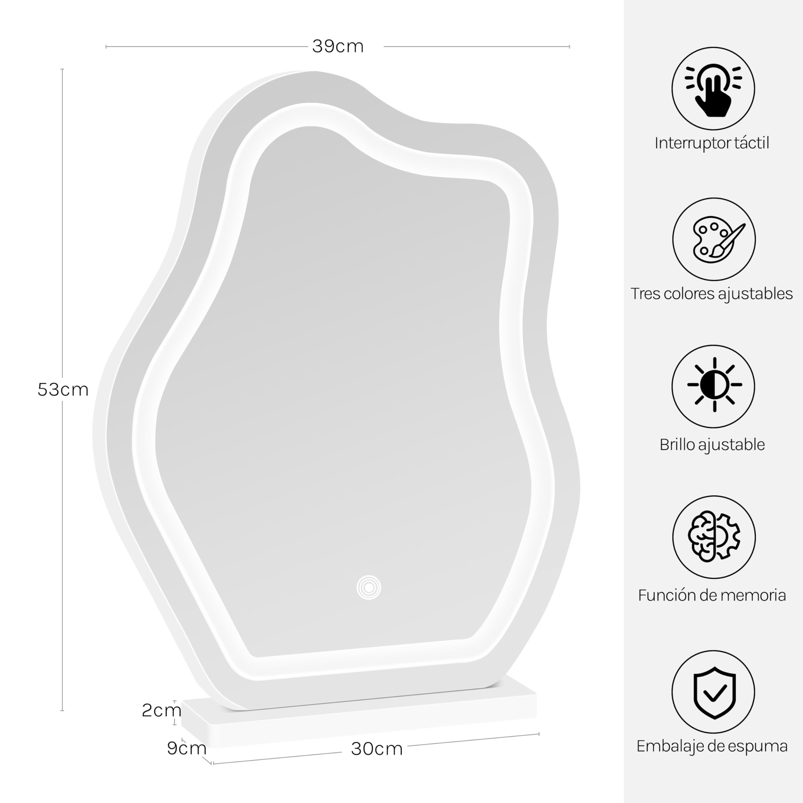 WOLTU Espejo Maquillaje con luz 53x39 cm Espejo tocador con luz diseño Nube Espejo con luz LED para Maquillaje y Cuidado Personal portátil Ideal para Dormitorio y baño