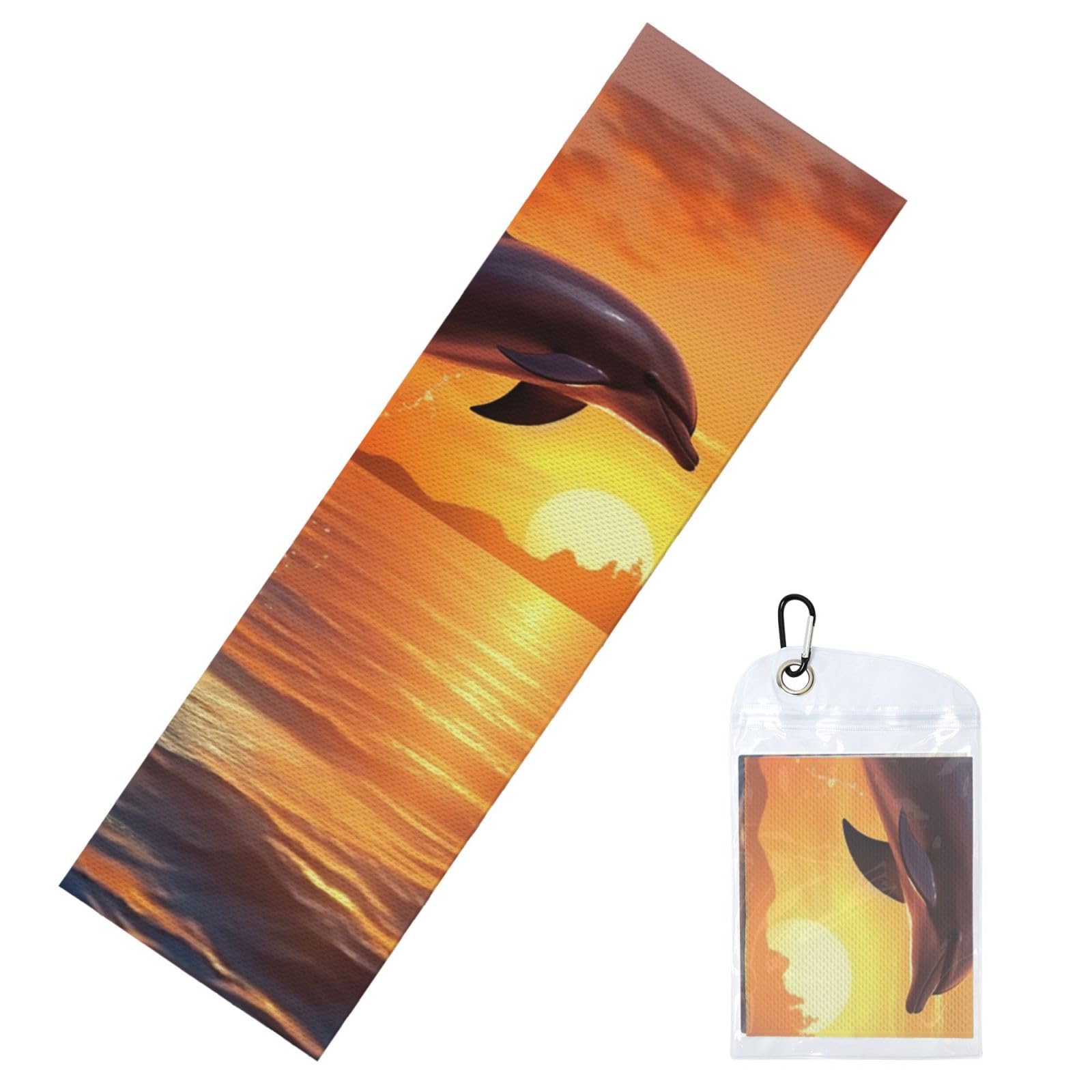 DWVTSLH Cooling Towel for Neck and Face, Sunset Dolphin Ice Towel for Hot Weather, Soft Microfiber Chilly Towels with Waterproof Bag & Carabiner, Breathable Workout Towels 40"x12"