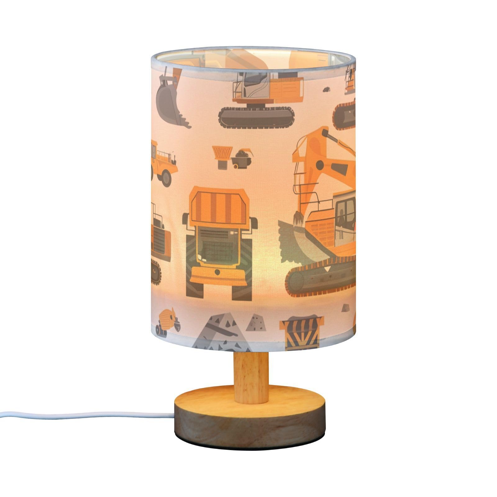 Mnsruu Bedside Table Lamp Childish Excavator Engineering Vehicle Bedside Lamps LED Light Desk Lamp Fabric Shade Small Lamp for Bedroom Living Room (Bulb Included) - Image 4