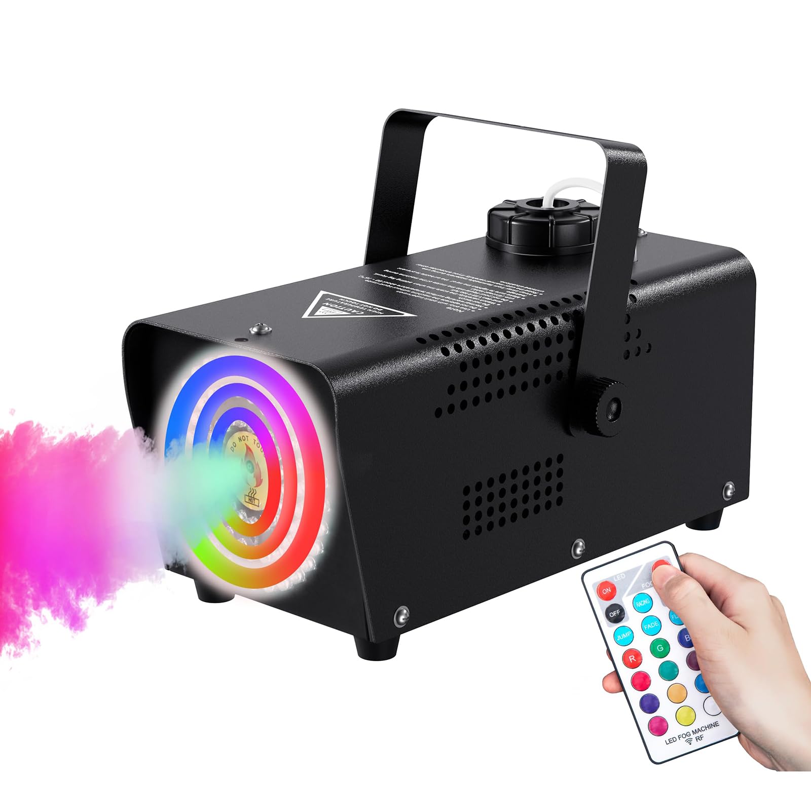 Professionelle Nebelmaschine mit sechseckigem LED-Design & 72 RGB-LEDs & Fernbedienung – 500W Leistung mit starker Sprühkraft – Ideal für Bühne, Disco, Halloween-Partys und Events (Round) | Farbenfroher Nebeleffekt,Funkfernbedienung,Rauch und Licht in ein