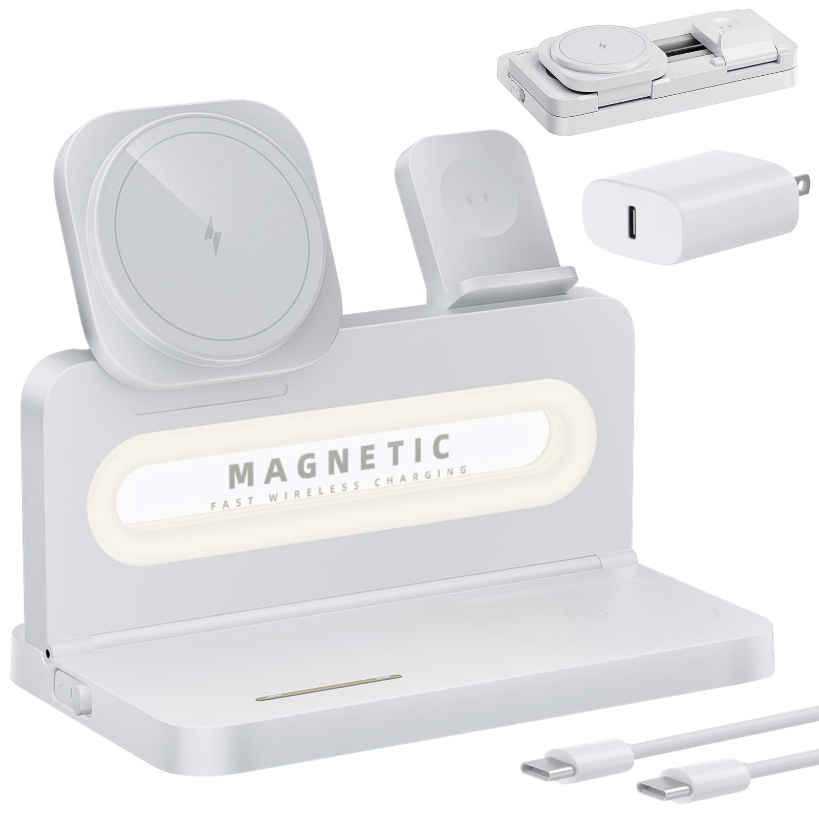 Bezprzewodowa stacja ładująca 3 w 1 do ładowarki Apple MagSafe, magnetyczny stojak na ładowarkę bezprzewodową do iPhone'a 16, 15, 14, 13, 12, składana stacja ładująca do urządzeń Apple iWatch, AirPods