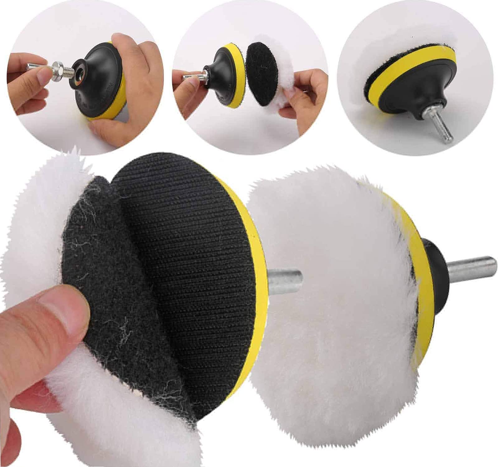 DIY Crafts Buffing Felt Fur Pad Auto Car Polishing Buffer + Backing Pad + M10/14 Drill Adopter (5" Inch Combo Kit)