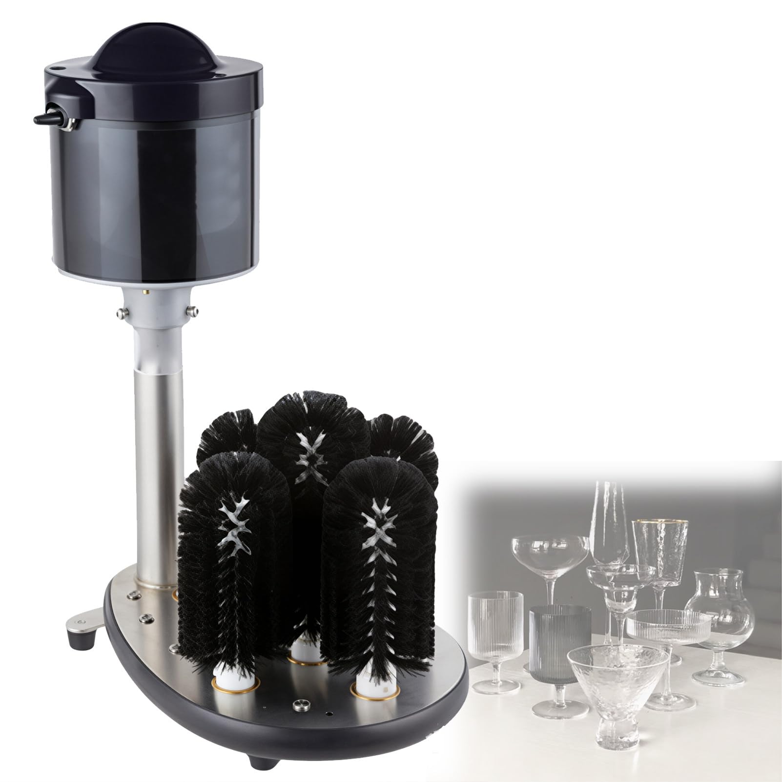 Lave-Verres,Rince Verre éLectrique Professionnel 1200 Verres/H avec 5 Ou 8 Brosses,Automatique, en Acier Inoxydable pour Bars, Restaurants, Pubs ClassicModel