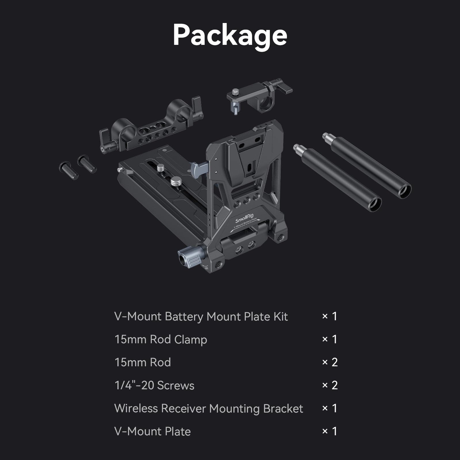 SMALLRIG V-Mount Batterieplatte mit Schnellwechsel für Manfrotto 501, 15 mm Klemme, kabellose Empfänger-Montage, L-Form, kompakte und faltbare V-Halterung