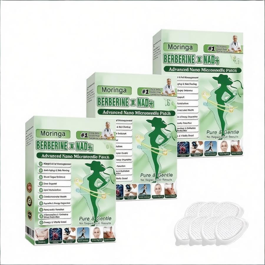 3 Stück Moringa NAD+ 10 in 1 Nano-Mikronadel-Patch 2026 Moringa Patch Natural Body Slim Patches für Damen und Herren geeignet für alle Hauttypen