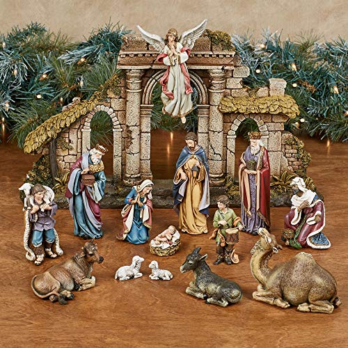 Alternative view of Heirloom Nativity Figures Multi Warm Fifteen Piece Set | Christmas Scene Decor | Painted by Hand | Three Kings, Angel Donkey, Sheep, Camel, Ox, Holy Family, Baby Jesus in Manger, Stable, Drummer Boy
