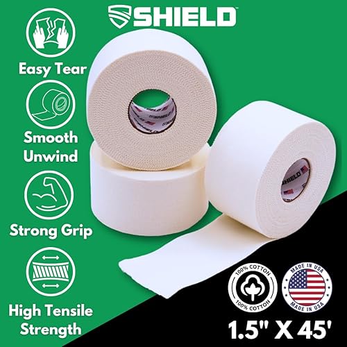 Miniatura 7 de SHIELD Paquete de 32 cintas atléticas a granel, 1.5 pulgadas x 15 yardas, fabricadas en Estados Unidos, fáciles de rasgar, rígidas, sin residuos.