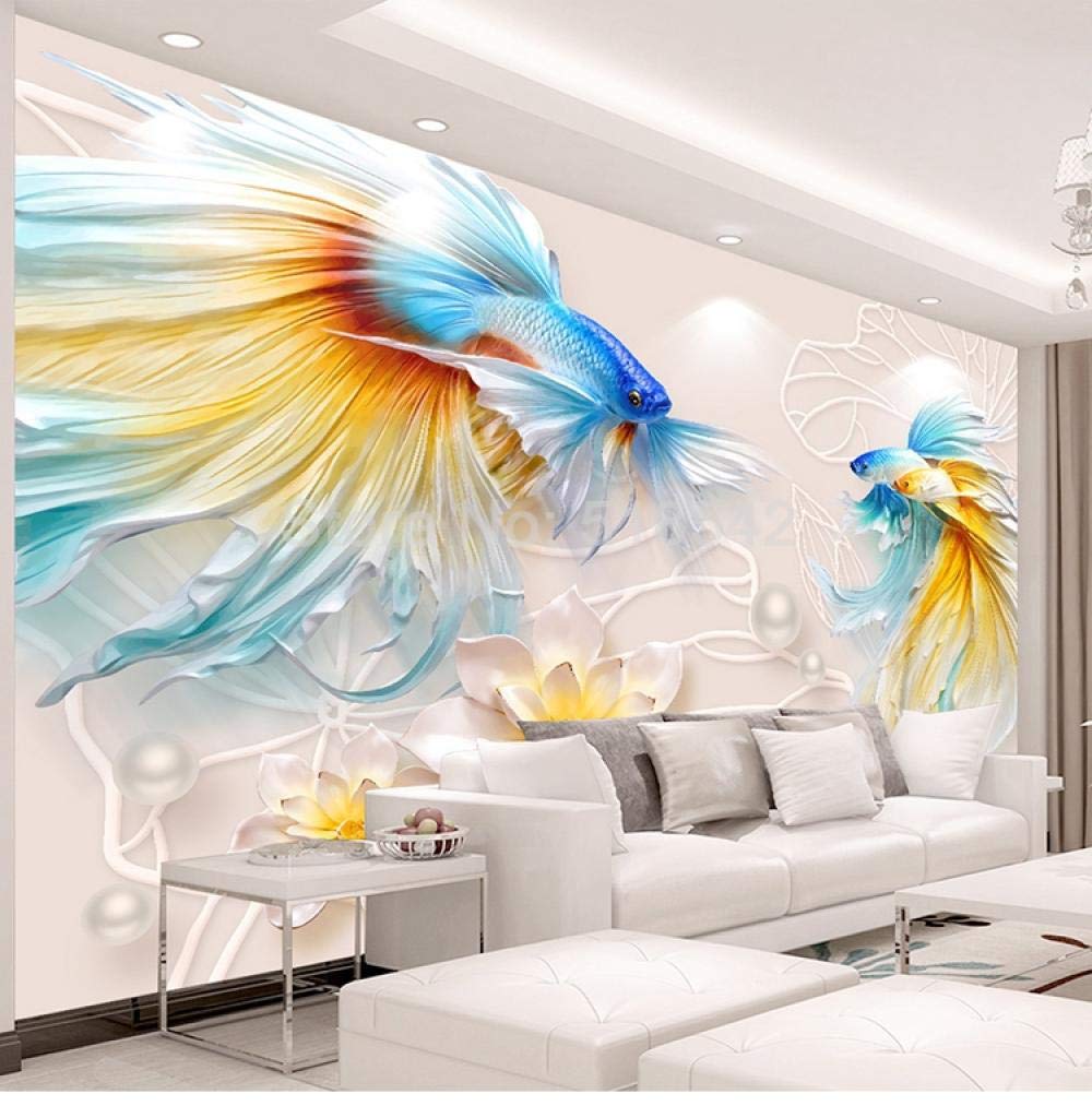 Peinture murale poisson 3D relief abstrait WLLLO 350x245 cm