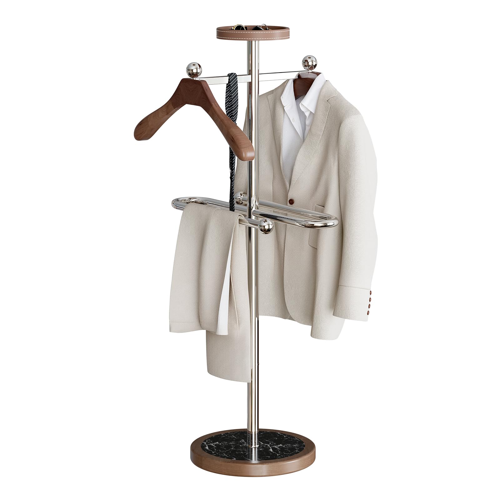 Wpptnsfy Men's B Metal Valet Stand With Tray, Clothes Valet Stand For With 2 Suit Hangers, Multifunctional Suit Valet Stand With Sturdy Ase, For Entryway, Edroom, Office