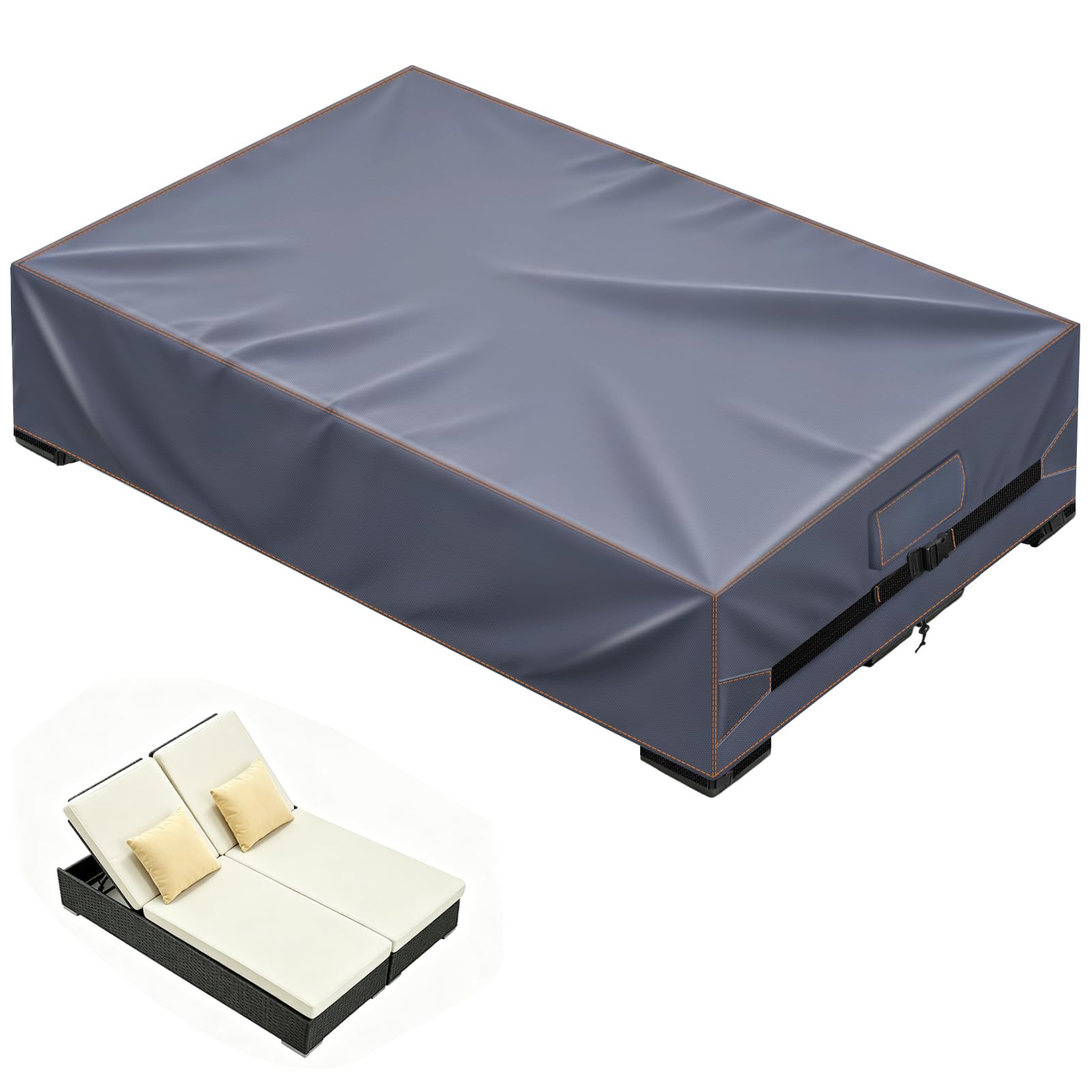Copertura Per Sdraio da Giardino Per 2 Persone, Grigio 200x130x40cm | Impermeabile copertura per sdraio da giardino per 2 persone, protezione UV, antivento, tessuto 420D resistente agli strappi