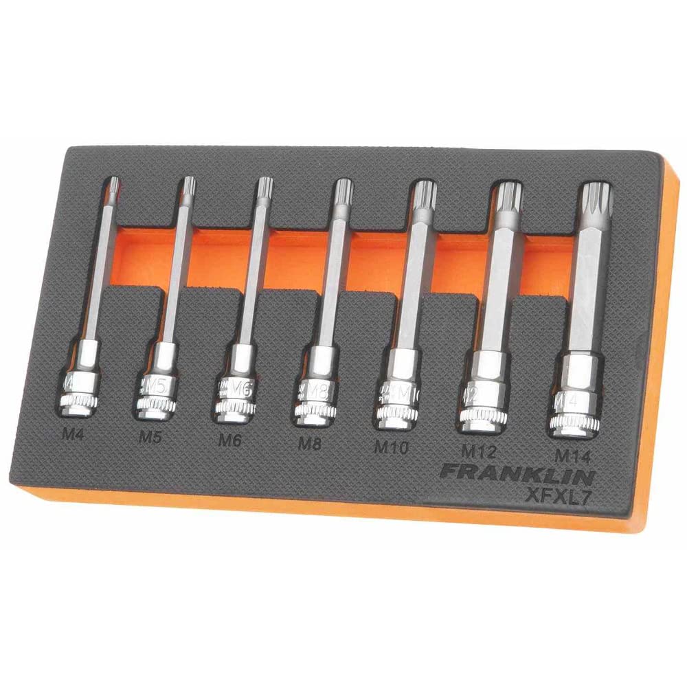 3/8" Drive Long Spline Bit Socket Set 7 Pcs 95mm Ht Franklin Tools XFXL7