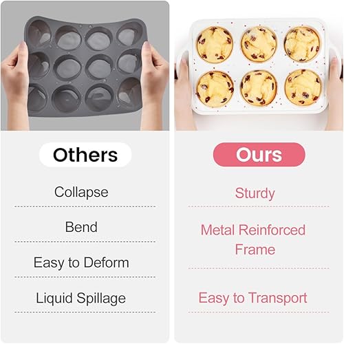 Miniatura 7 de Molde de silicona antiadherente para magdalenas de 6 tazas de tamaño jumbo para hornear con marco reforzado de metal, libre de BPA, de silicona,