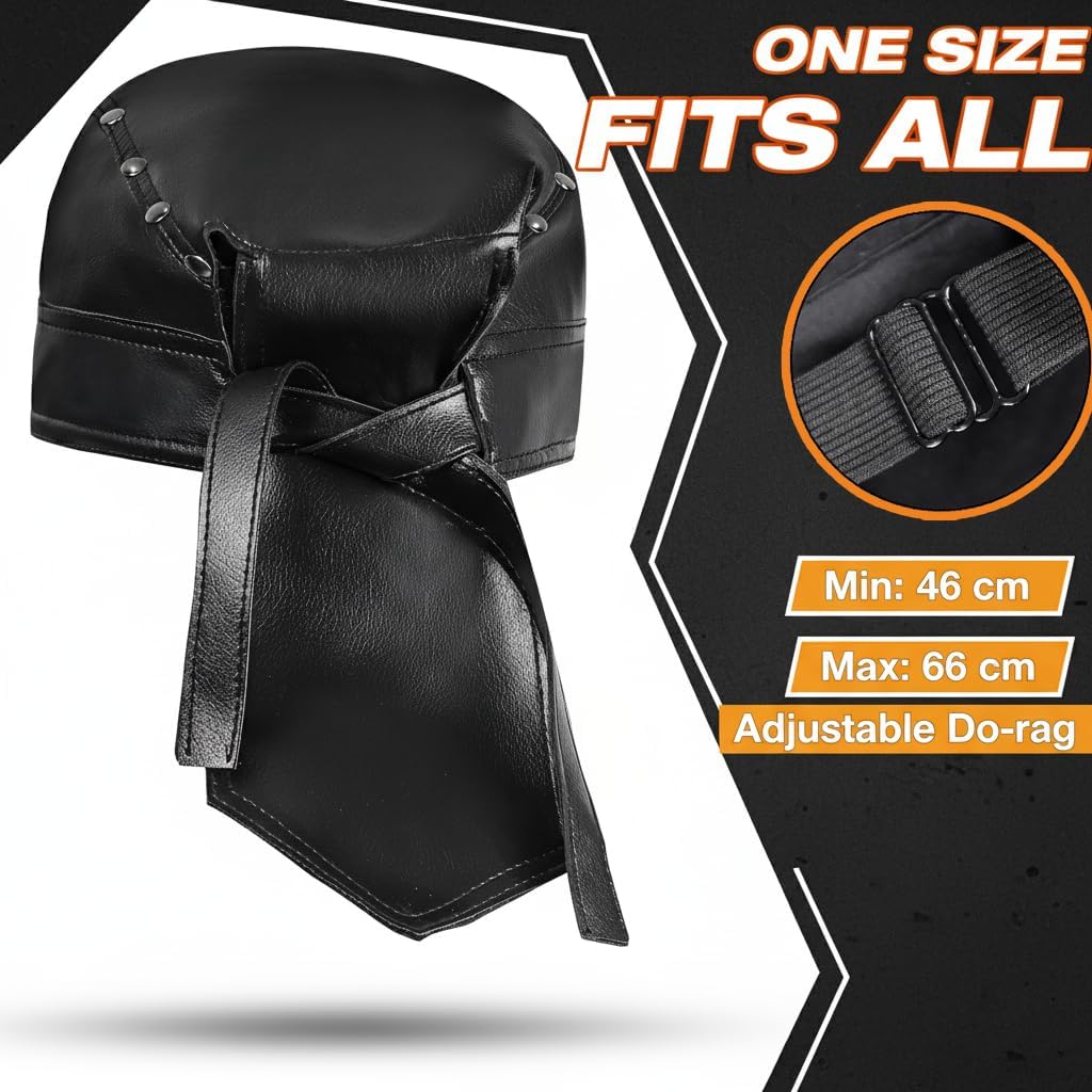 Leather Doo Rag Adjustable Biker Hats Headwrap Cycling Bandana Skull Cap for Men & Women - Image 5