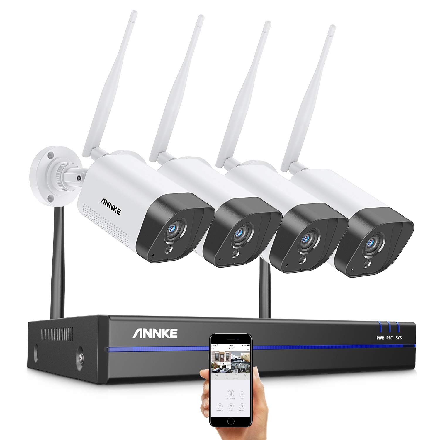 ANNKE WLAN Überwachungskamera Set Aussen Kabellos 3MP Full HD Überwachungssystem 10CH 5MP NVR mit 4X Überwachungskameras Personenerkennung 2-Wege-Audio H.264+ Videokomprimierung IP66 Arbeit mit Alexa
