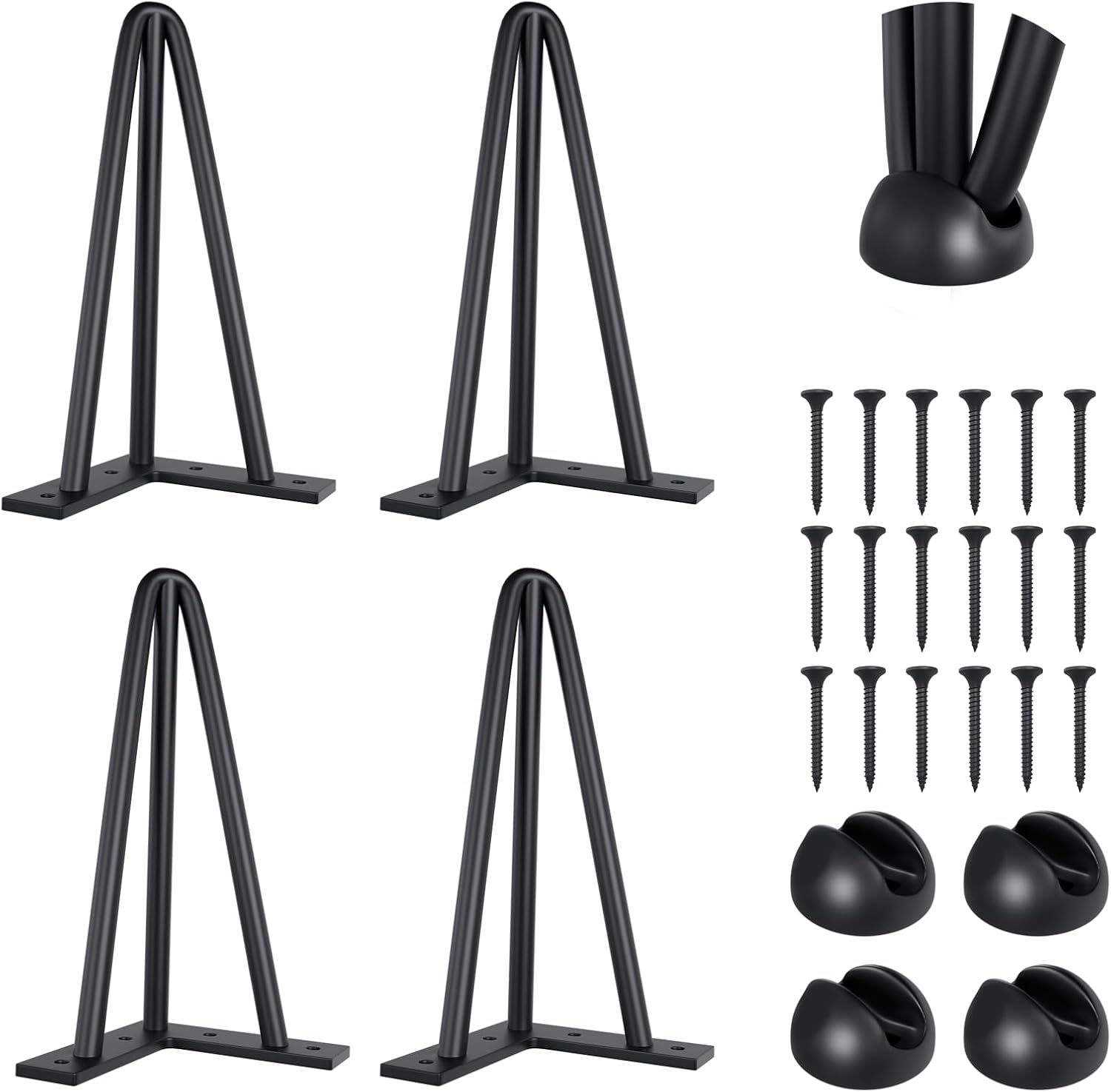 SPACEEUP 16" Hairpin Table Legs, 4PCS Coffee Desk Legs with Rubber Floor Protectors, 880lbs Load Capacity, Heavy Duty Black Metal Furniture Legs 3 Rods for DIY Bench Desk Dining End Table Chairs 16 inch