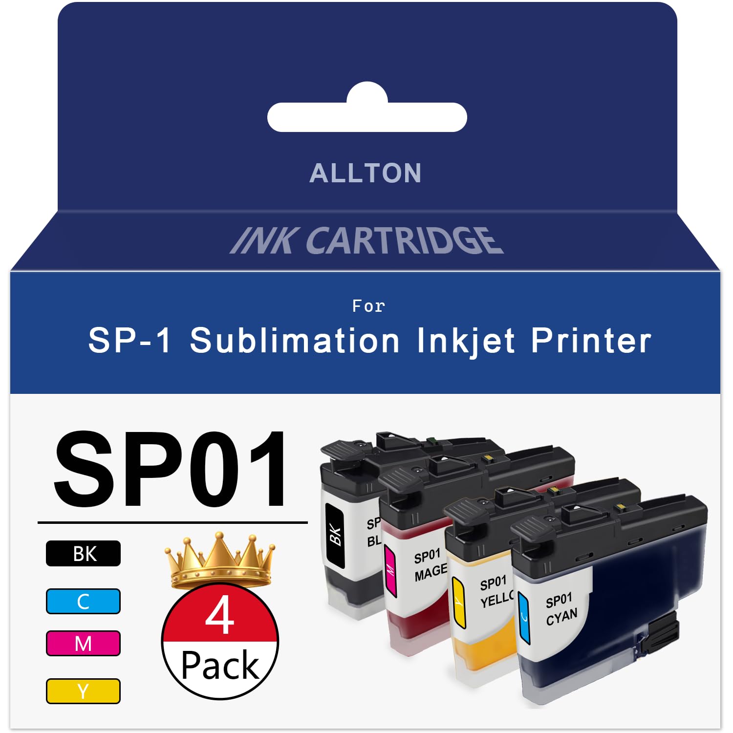 AlltonSP-1 SP01 Sublimation Ink Cartridges Set SP01BKS SP01CS SP01MS SP01YS Ink Cartridge Replacement for SP-1 Sublimation Inkjet Printer(4-Pack)