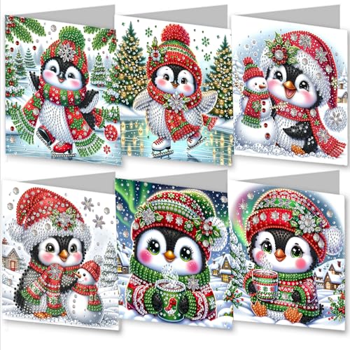 Awesocrafts 6pcs Diamond Art Christmas Cards Kits Penguin, DIY Diamond Painting Cards Sets