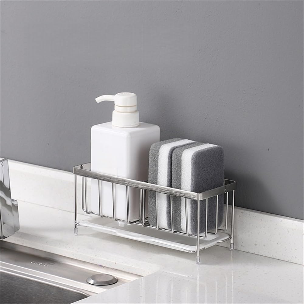 Sponge Holder Stainless Steel Drainage Sink Caddy Kitchen Sink Organizer with Silicone Foot Pads Sink Organizer Caddy for