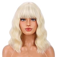 Vista 12 de Peluca BERON sintética con flequillo, para mujer y niña, 35,5 cm de largo, de pelo corto ondulado, elegante