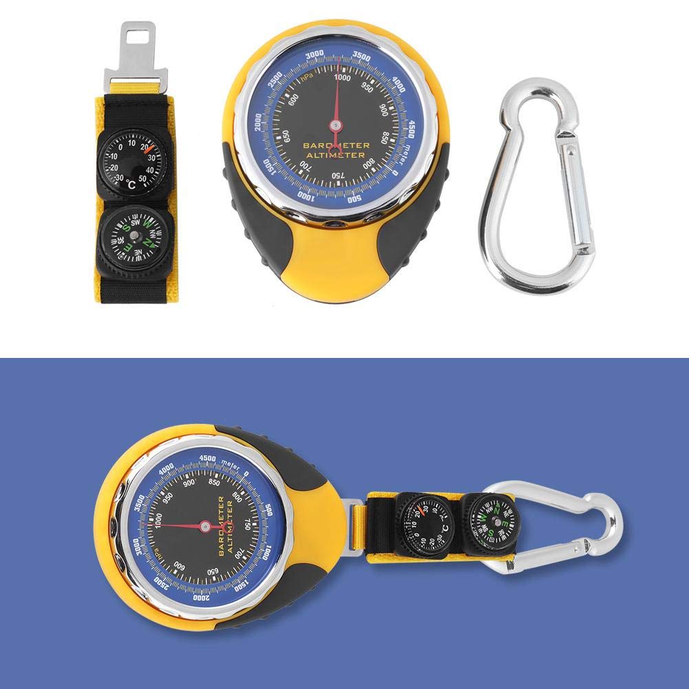 BuyWeek Barometro Altimetro, 4 in 1 Mini Bussola Digitale Altimetro Gomma Termometro Barometro per Campeggio All'aperto Escursionismo