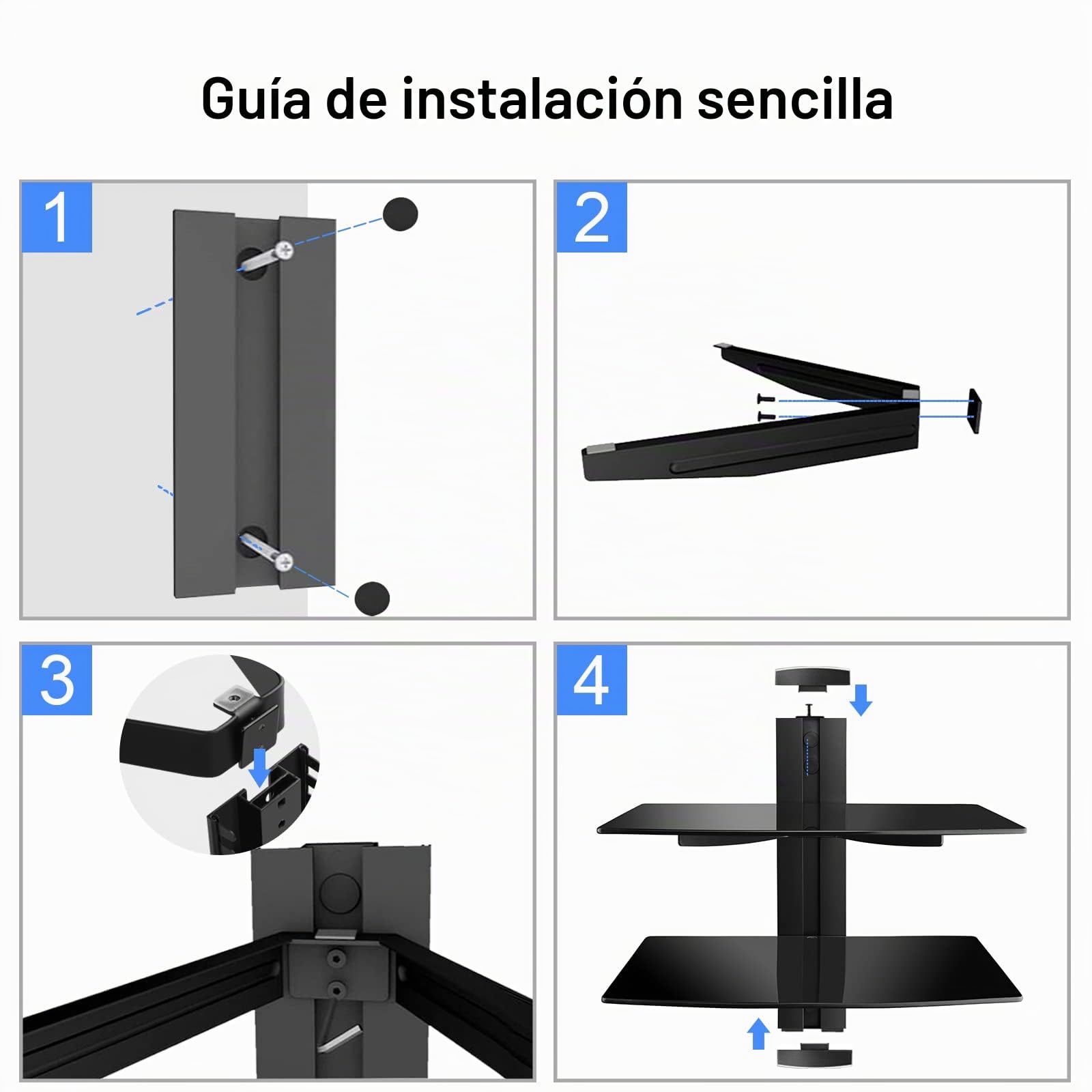 Estante flotante para DVD, soporte de pared de cristal para reproductor de DVD, PS4, cajas de cables, consolas de juegos, Sky Box y TV, soporte de pared negro plano, estante de AV