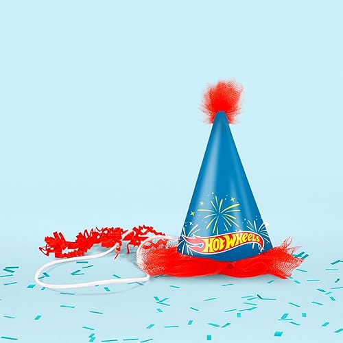 Miniatura 4 de Hot Wheels - Juego de regalo para fiesta de cumpleaños, caja de lata, estuche de lata, calcomanías, collar de cumpleaños, felpa y sombrero de