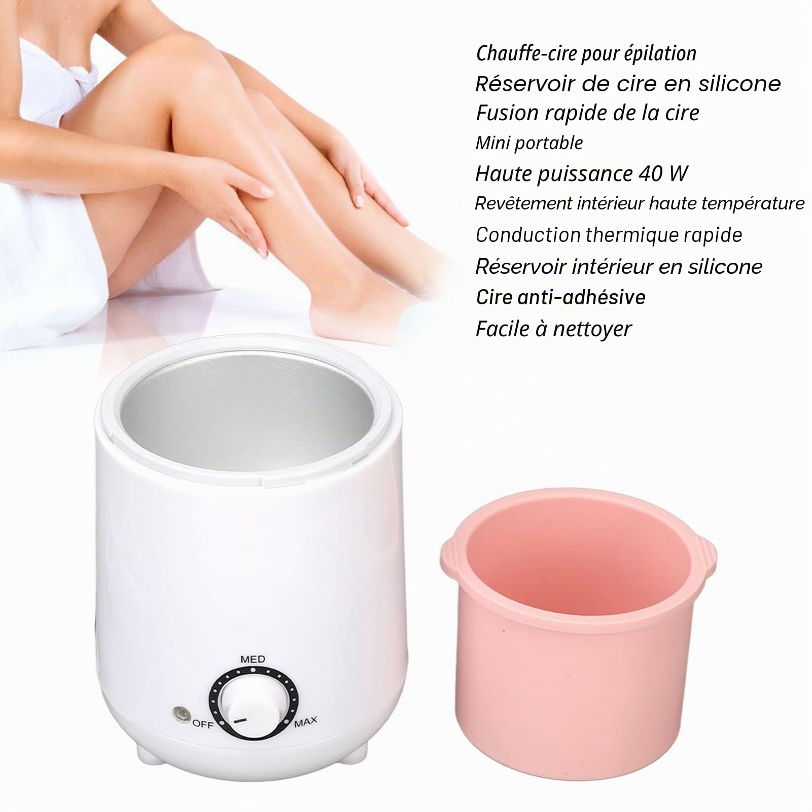 Mini Chauffe-cire Multi-usages, Chauffe-paraffine, Retrait de la Machine, Réservoir Intérieur en Silicone, Chauffe-cire Réglable 250 Cc pour les Mains, les Pieds et le Visage (Prise UE 220V)
